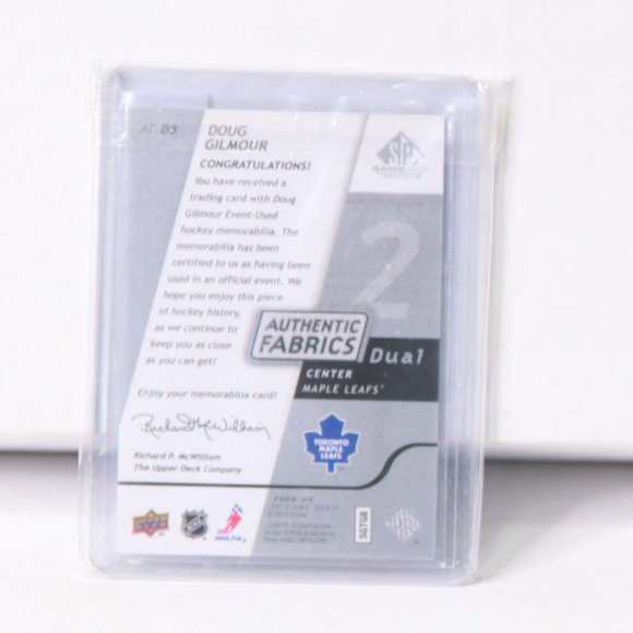 Doug Gilmour SP Event-Used Authentic Fabrics Hockey Card #AF-DB 2008/09 - Picture 2 of 2